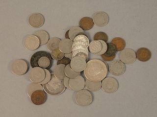 Coin lot to include thirty V nickels, two commemoratives, 3 cent piece, half dime, 2 - 19th C. dimes, 2 Indian head pennies, 1 lg. cent.