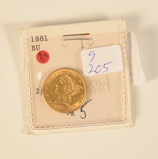 1881 Liberty five dollar gold