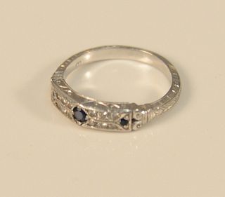Platinum sapphire and diamond ring, size 6 1/2.