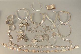 Large group of sterling silver to include jewelry, bracelets, belt, necklaces and pins, 38 t.oz.