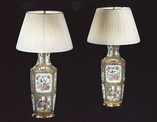 Pair Of Chinese Canton Vases Convereted Into Lamps