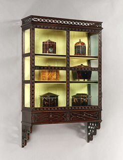 A Rare Mid 18th Century Chinese Chippendale Mahogany Wall Cabinet
