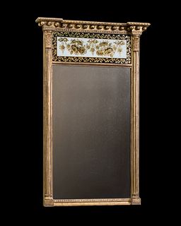 An Early 19th Century Regency Period Églomisé, Gilt And Painted Pier Mirror.