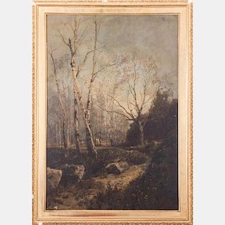 Jakob Emil Schindler (1842-1892) Forest Scene  Oil on board