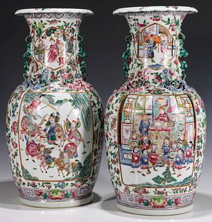 LARGE MID 19TH C CHINESE FAMILLE ROSE PORCELAIN VASES