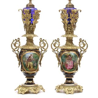 A PAIR ELECTRIFIED 19TH C. FRENCH PORCELAIN FLUID LAMPS