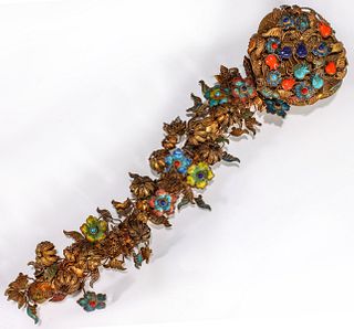 A QING DYNASTY FILIGREE RUYI SCEPTER WITH ENAMELS