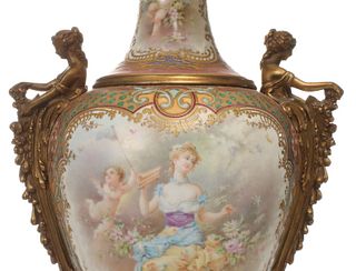 A MONUMENTAL ORMOLU AND PORCELAIN LAMP SIGNED A. COLLOT