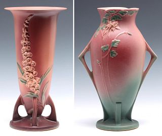 ROSEVILLE ART POTTERY 14-INCH FOXGLOVE AND COLUMBINE