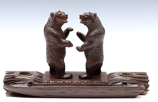 AN EARLY 20TH C. BLACK FOREST INK STAND WITH TWO BEARS
