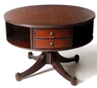 AN EARLY 20TH CENTURY MAHOGANY DRUM TABLE OF SIZE