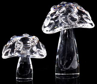 TWO DIFFERENT STEUBEN ART GLASS CRYSTAL MUSHROOMS