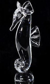 A STEUBEN ART GLASS CRYSTAL SEAHORSE