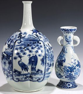 TWO ANTIQUE CHINESE BLUE AND WHITE PORCELAIN VASES