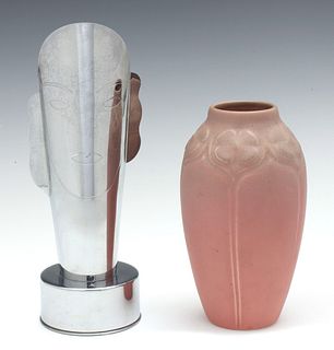 A ROOKWOOD POTTERY VASE PAIRED WITH AN ART DECO LIGHT