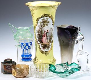 A COLLECTION OF ANTIQUE GLASS AND CERAMICS AS FOUND
