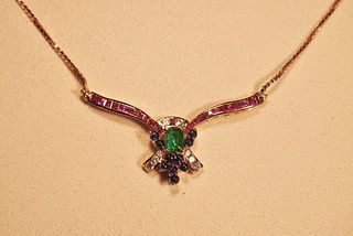 22K Emerald, Diamond, Ruby & Sapphire Necklace, Courtesy of J Austin Jeweler