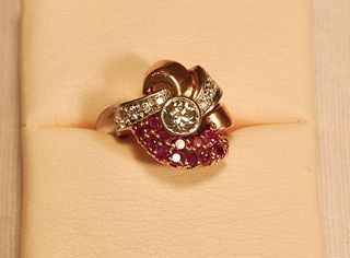 Retro Rose Gold, Ruby & Diamond Ring, courtesy of J Austin Jeweler