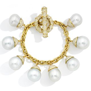 Mish Honeywood Charm Bracelet, 18k Gold, Diamond Pavé and South Sea Cultured Pearls