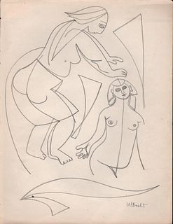 Figures, Ink on paper,  John Ulbricht 1940's