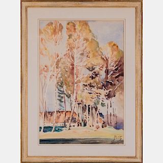 Julian Falat (1853-1929) Untitled (Forest Scene) Watercolor on paper