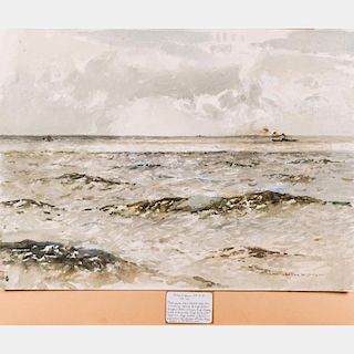 Norman Wilkinson (British, 1878-1971) Three Ships on the Ocean Watercolor