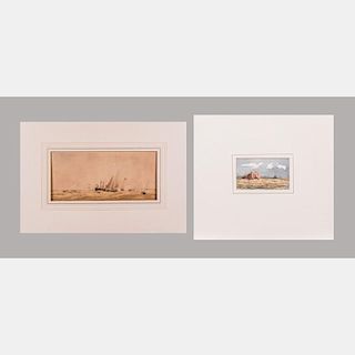 William Frederick Settle (British, 1821-1897) Boats in Harbor Watercolor