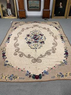 Hooked Carpet with Unusual Border, America, c. 1900, 7 ft. 6 in. x 6 ft.