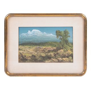 CARLOS PELESTOR (México, siglo XX). Vista de paisaje con montaña. Firmado. Óleo sobre fibracel. Enmarcado. 18 x 28 cm