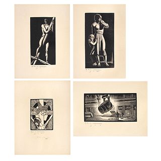 Lote de 4 xilografías de EARL MARSHAWN WASHINGTON (E.E. U.U. , 1962 - ) a) Cristo b)Personaje 2 c) Personaje 1 d) El crisol. Otro