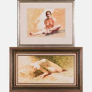 Don Getz (20th Century) Two Nude Studies Acrylic on board and paper
