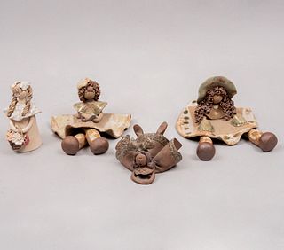 Lote de 4 figuras decorativas. Venezuela, siglo XX. Elaboradas en cerámica esgrafiada y vidriada.