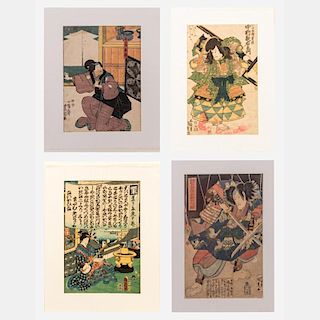 A Group of Four Japanese Woodblock Prints by Toyokuni III (Japanese, 1786-1864).