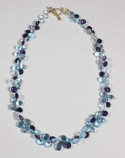 Blue Topaz and Iolite Briolette Strand Necklace