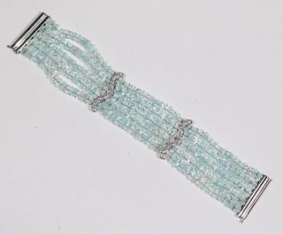 Five-Strand Aquamarine Bead Bracelet