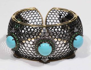 Laura Munder Turquoise, Tsavorite Garnet Bracelet