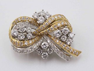 Stylized Ribbon Diamond Brooch