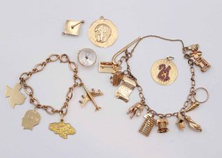 Two Yellow Gold Charm Bracelets and Loose Charms