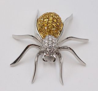 Yellow Diamond 18K White Gold Spider Brooch