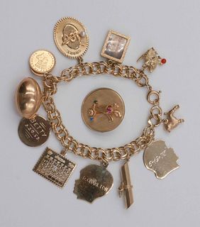 Yellow Gold Charm Bracelet with Eleven Charms