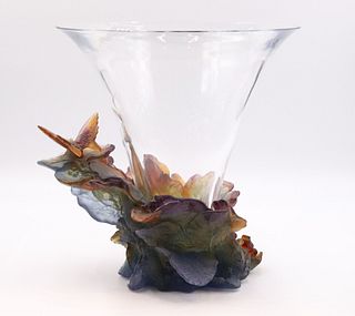 Daum "Papillion" Crystal and Pate de Verre Vase