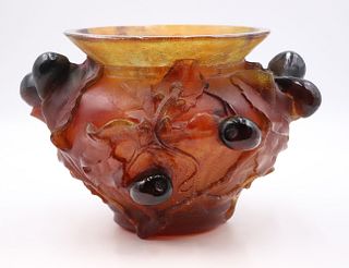 Daum Pate de Verre Fig and Lizard Decorated Bowl