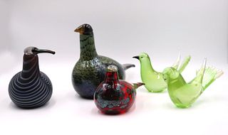 Five Art Glass Bird Figurines
