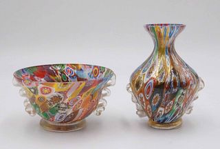 Petite Polychrome Milifori Vase and Bowl