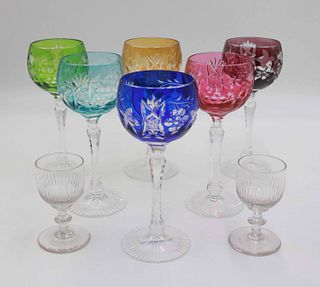 Six Multi Colored Cut to Clear Goblets
