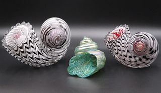 Three Art Glass Nautilus Shaped Articles