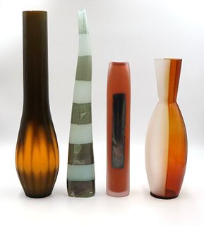 Two Salviati Orange & Brown Art Glass Tall Vases