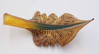 Yellow Studio Art Glass Sculpture of a Leaf