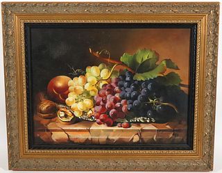 A Brunary, Oil on Metal, Still Life of Fruit
