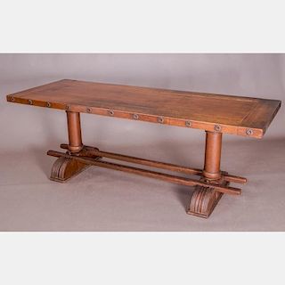 A Charles I Style Oak Extension Trestle Table, 20th Century.
